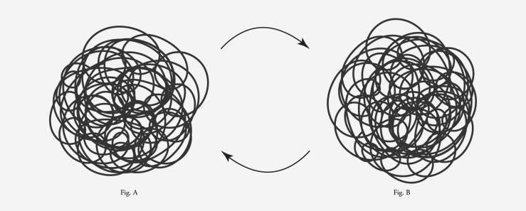 Illustration of two doom clouds cycling back and forth, barely changing.